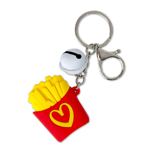 Keychain with French fries and heart-shaped McNugget design on a white background