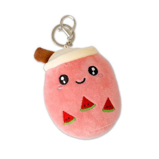 Plush watermelon character keychain on a white background